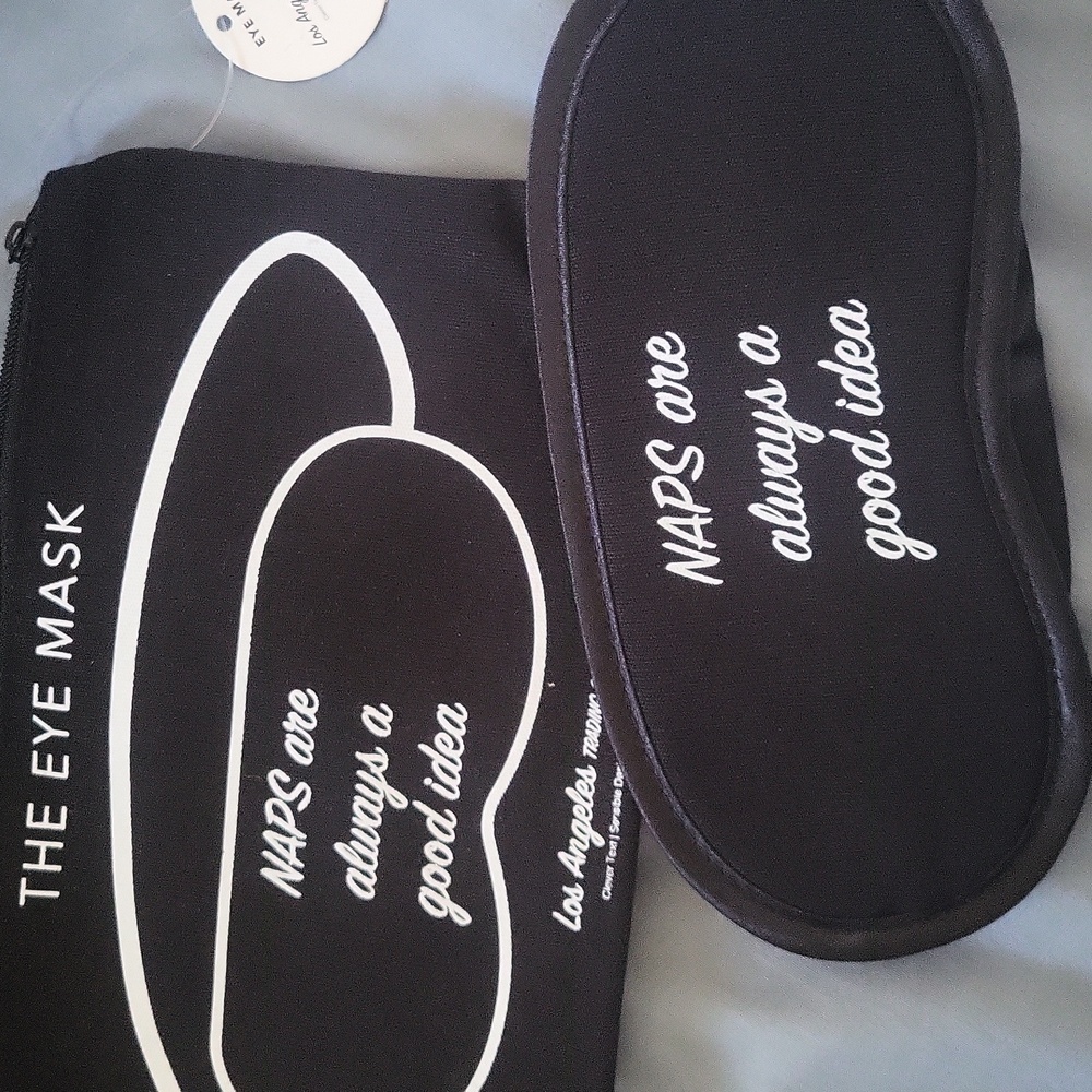 Cute eye mask with fun saying & matching zippered case.